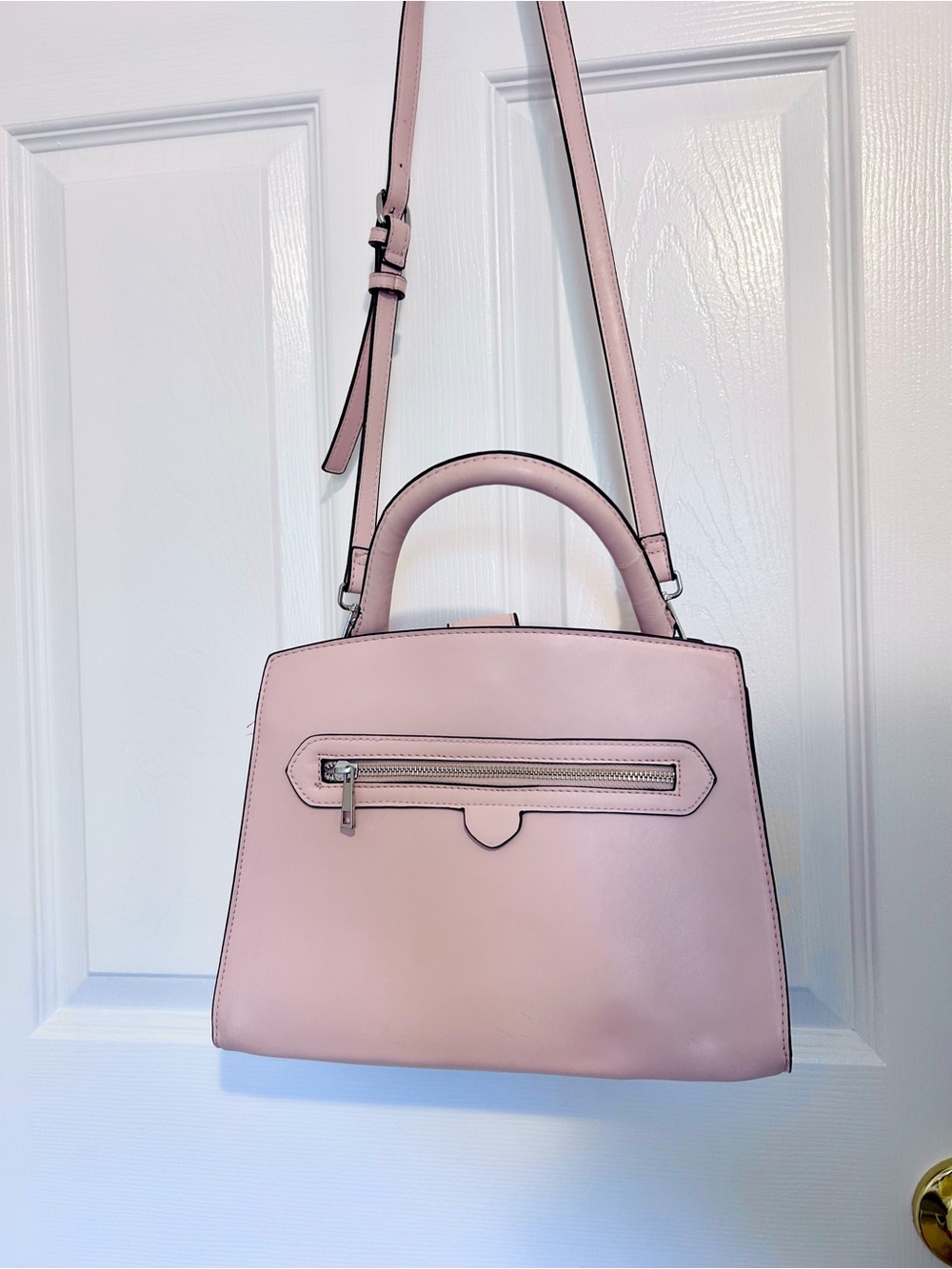 Pink Leather Top-Handle Crossbody Bag